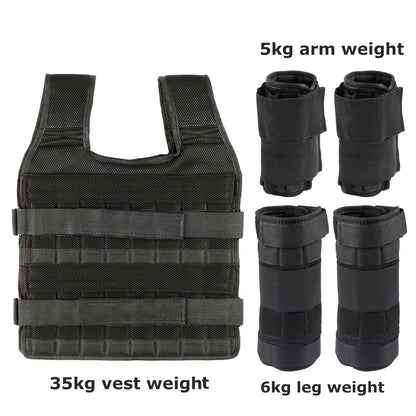 15Kg/35Kg Adjustable Weight Vest Exercise Loading Weight Vest Strength Training Jacket with 6Kg Leg Weight 5Kg Arm Weight